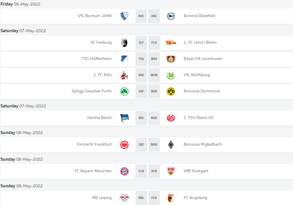 Bundesliga 2021/22  [33. Spieltag]  68th May, 2022  Bundesliga